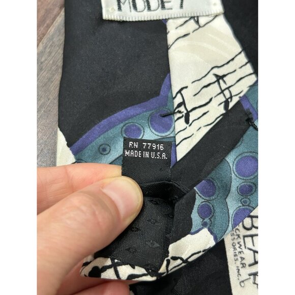 Vintage Deco Mode Upbeat Necktie Music Themed Silk Tie Black Abstract Notes - Picture 4 of 8